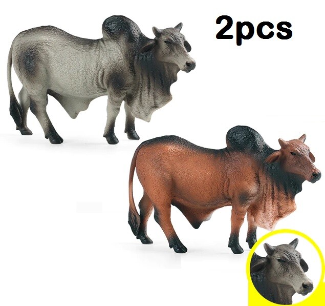 2pcs Zebu Cattle Bull Ox Animal Toy PVC Action Figure Kids Toys