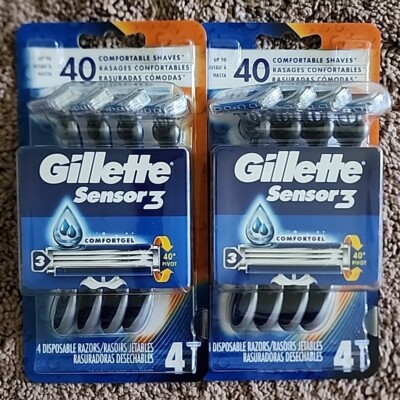 Gillette Sensor 3 Disposable Razors W/ Comfort Gel & 40° Pivot Head, 8 Count