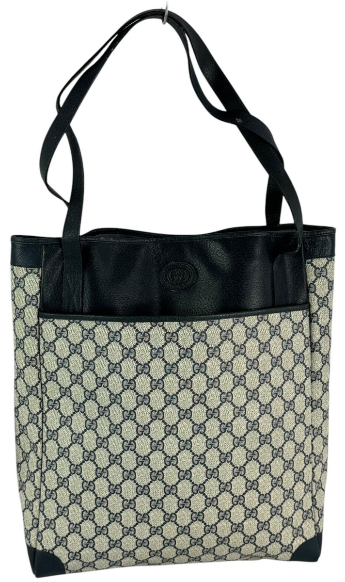 バッグ Gucci Shopper Tote Bag GG Navy 211137 GUCCI Navy Blue GG Canvas and Leather Trim Shopping Tote Bag Made