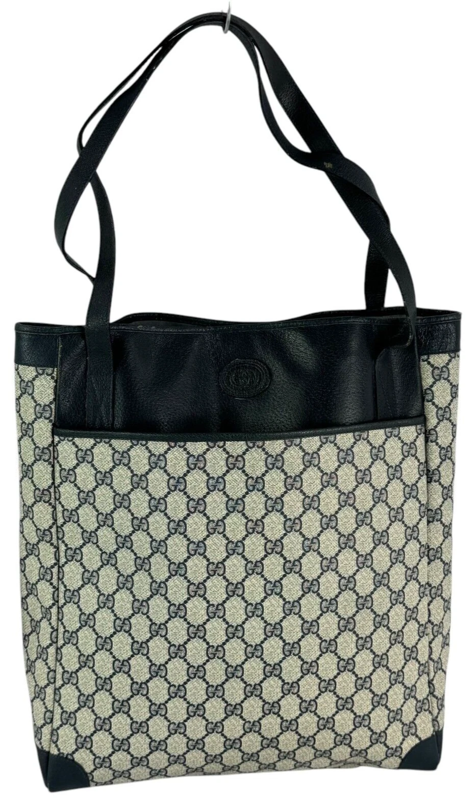 Borsa shopping Gucci blu navy GG tela e bordo pelle Made in Italy