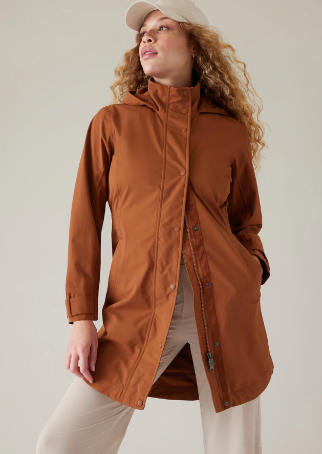 Athleta RainOut Sutro Long Trench Jacket Brown NWT Size 2X Sequoia