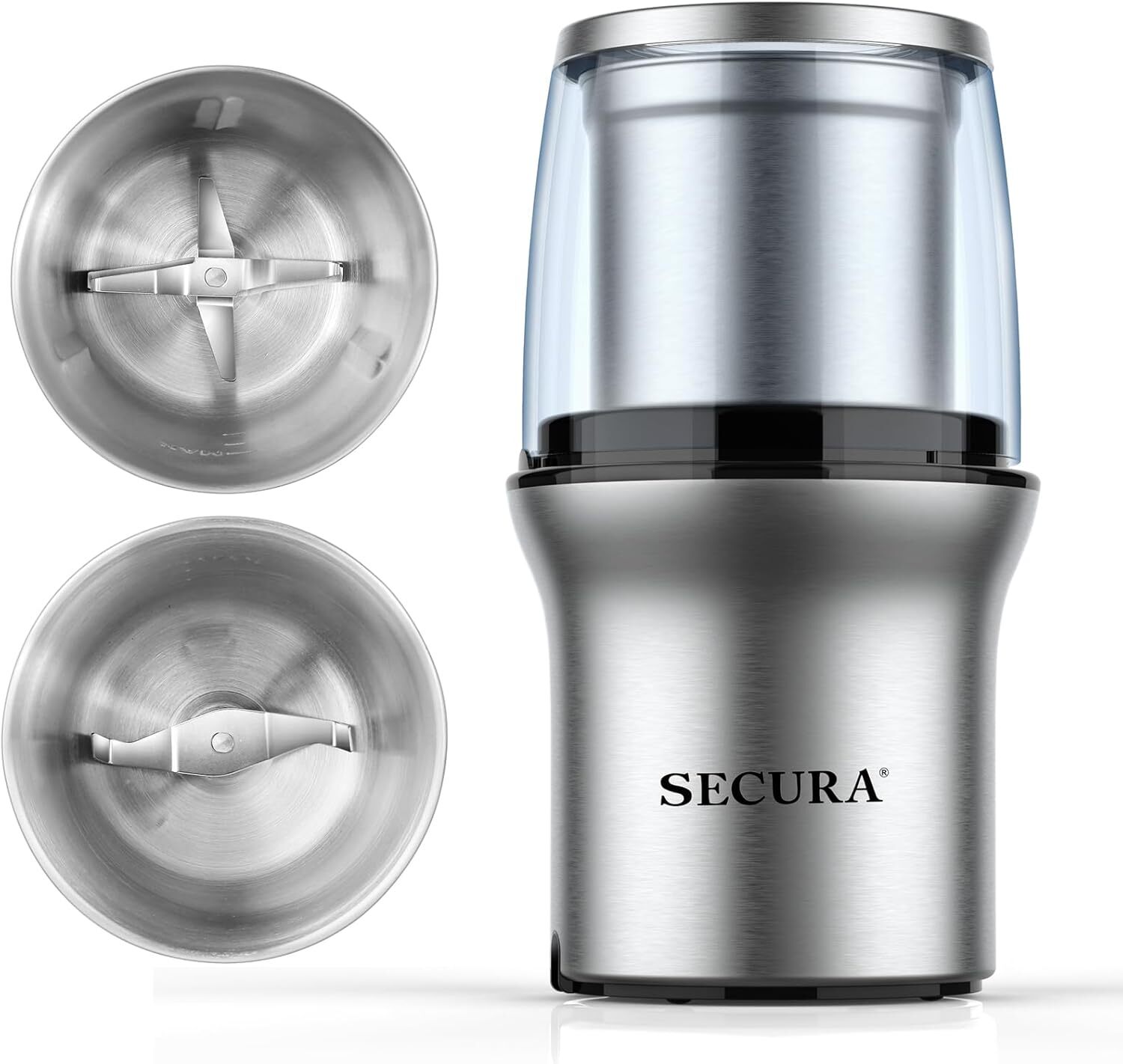 Secura Electric Coffee Grinder Stainless Steel Bowls