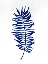 Navy Blue Watercolour Palm Frond Wall Art Print Framed 12x16