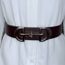 Chocolate brown PU leather gold tone buckle skinny belt