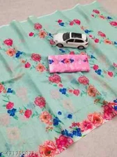 New Linen Cotton Sari With Unstitched Blouse Piece Party Wedding Wear For Women