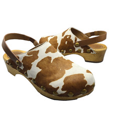 Tory Burch Women Clogs Blythe Calf Hair Studded Cow Print Wooden Heel Sz 7 New