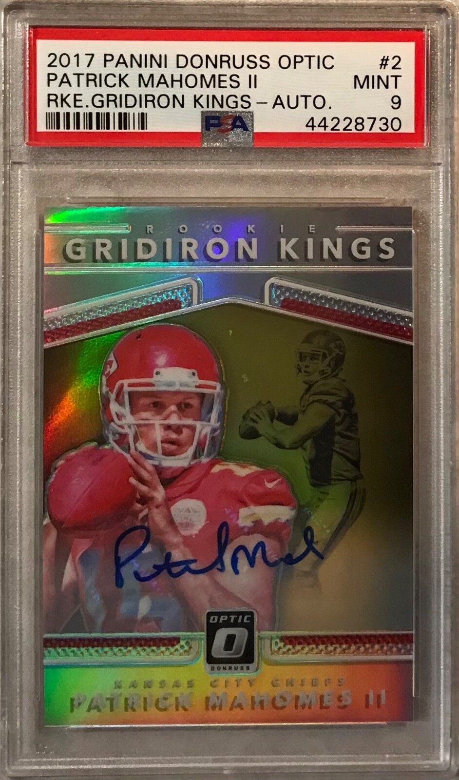 2017 Donruss Optic Patrick Mahomes Auto #06/10 Rookie Gridiron Kings RC #2 PSA 9