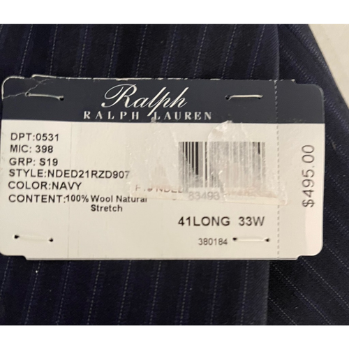 Ralph Lauren Suit Mens 41/33 Two Button Pant Blue Pinstriped Stretch Wool New - Picture 7 of 9