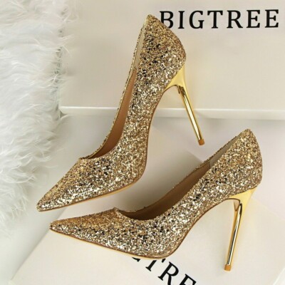 Bling bling Damenschuhe Pumps Spitz Stilettoabsatz Bankett Party Sexy High Heels