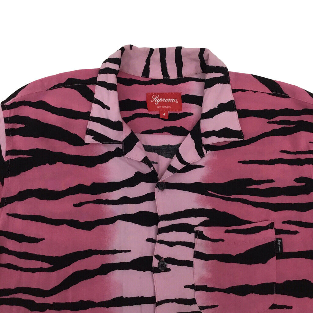 SUPREME Men Button Short Sleeve Pink black Shirt tiger stripe