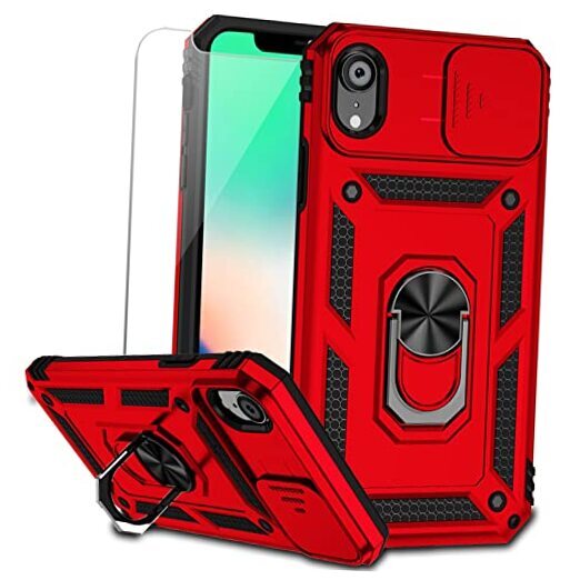 for iPhone XR Case with Camera Red with camera cover Military-Grade 2nd gen