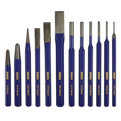 IRWIN Chisel Set, Chisel and Punch, 12-Pack with Various Sizes, Tempered for Dur