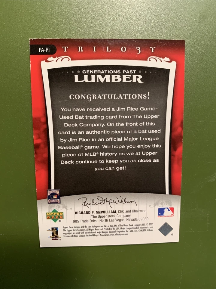 Jim Rice 2005 Upper Deck PA-RI Generations Past Lumber Card - Image 2 of 2