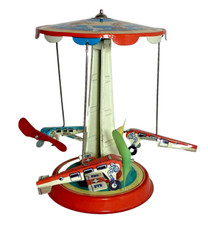 VINTAGE GERMAN TIN LEVER WINDUP AIRPLANE TOWER AIRPORT
