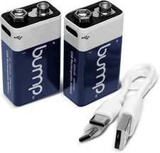 Bump 9 Volt Premium Lithium Ion Rechargeable Battery USB-C Type Cable 2 Pack