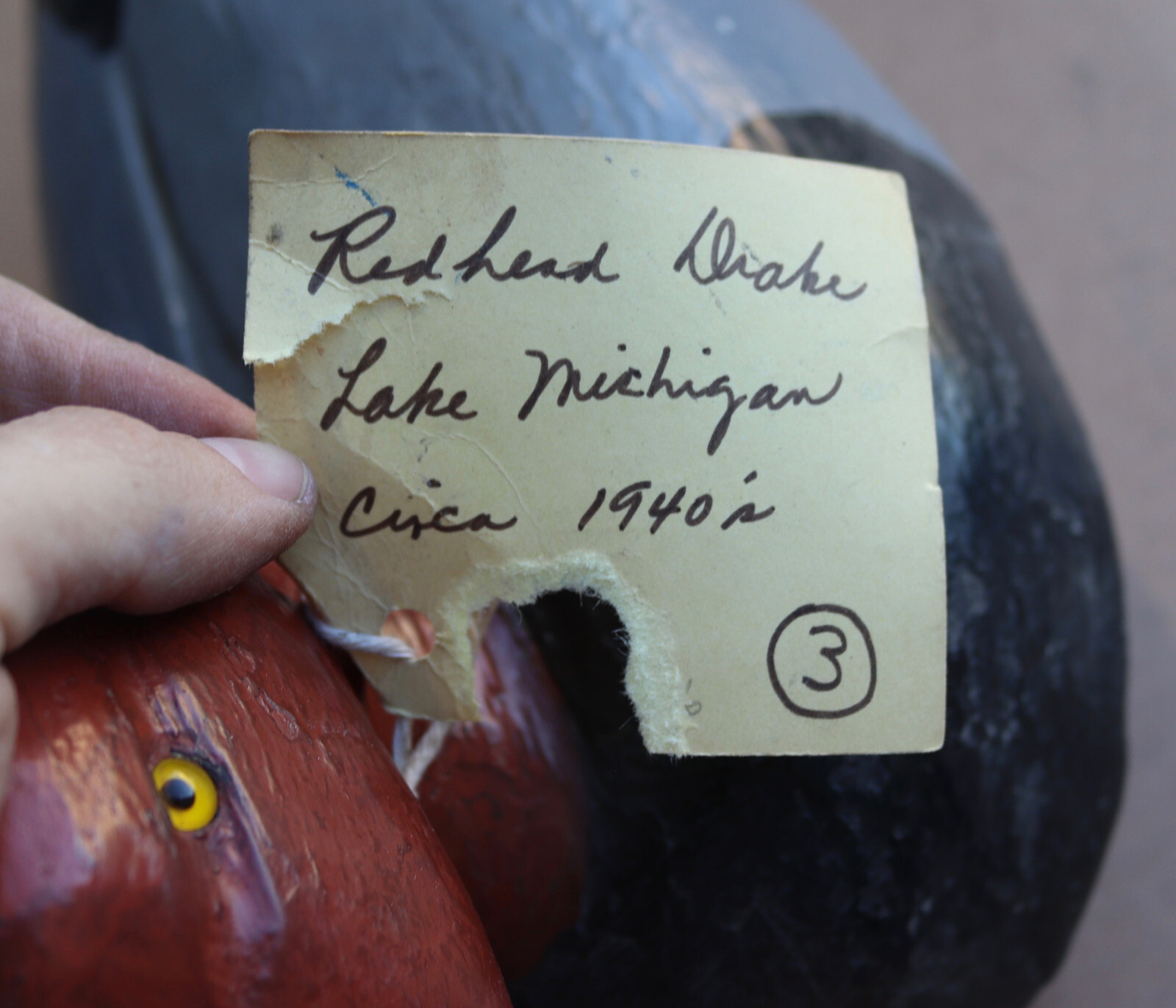 Antique Wood Duck Decoy Glass Eyes Painted Hunting Redhead Drake