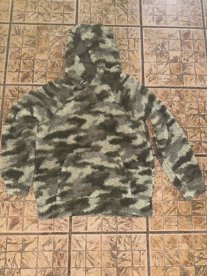 Original Use Women Loose Fit Hooded Faux Sherpa Pullover Restful Cameo Green Med