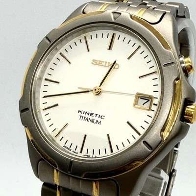 Working SEIKO Kinetic Watch Automatic Winding Quartz Combo Date Titanium 10 ATM