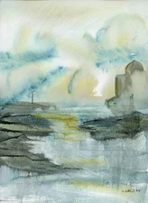 Original Watercolor Painting, Abstract landscape by Vasil Vasilev