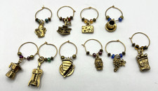 LOT of 10 Vintage Wine Glass Charms Gold Tone...