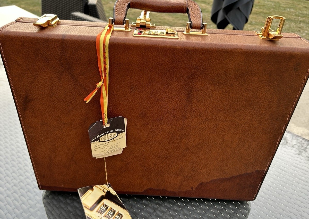 Vintage Atlas Leather Hard Shell Attache Briefcase Combination