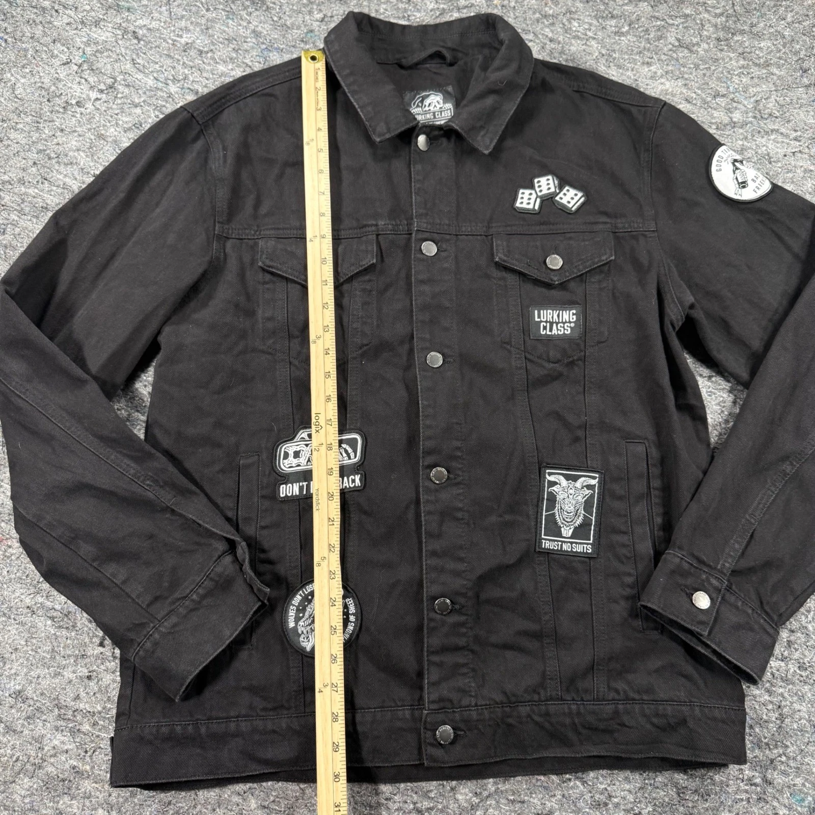 Lurking Class Sketchy Tank Mens XL Black Denim Patch Trucker Jacket Streetwear - product detail image 2