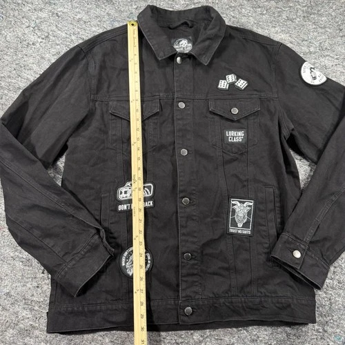 Lurking Class Sketchy Tank Mens XL Black Denim Patch Trucker Jacket Streetwear image 2