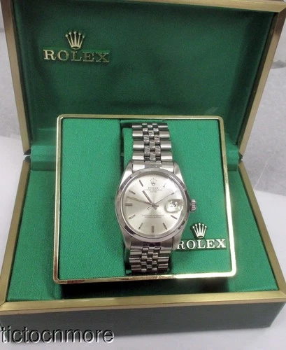 VINTAGE ROLEX OYSTER DATE WATCH 1500 MENS 35mm SMOOTH BEZEL SILVER DIAL & BOX