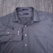 Chaps Men Dress Shirt Large 16.5 32/33 Gray Wrinkle Free Long Sleeve Button Up