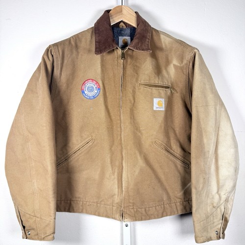 VTG Carhartt Detroit Jacket J01-BRN Size 44 Large Blanket Lined Union Made Fade - Image 1