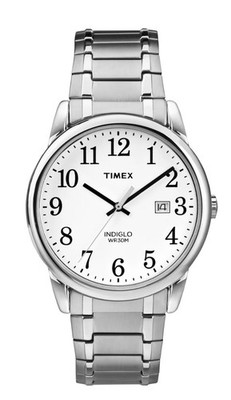TIMEX Man s Easy Rider Reader Date, Silver/ White 38mm Casual Watch Tapered Band