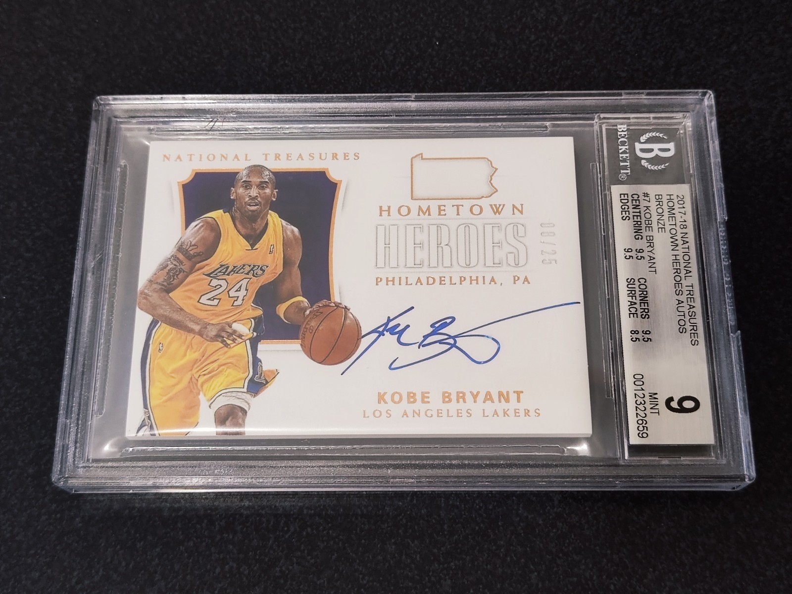 2017-18 National Treasures Hometown Heroes Auto Bronze KOBE BRYANT /25 BGS 9!! view 3