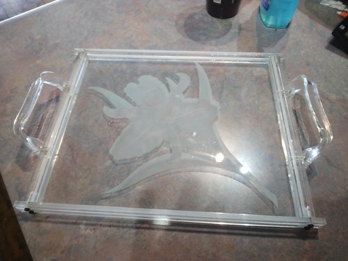 Bandeja para servir Dorothy Thorpe Style Hollywood Regency Deco Calla Lily Glass Lucite - Imagen 2 de 7