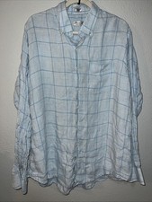 Peter Millar Crown Cool Linen Shirt Mens XXL Blue Plaid Button Down Long Sleeve