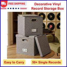 Decorative Vinyl Record Storage Box For 50 Single Record Sturdy  Easy to Carry