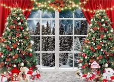 Dudaacvt 10x8ft Christmas Window Photography Backdrop Winter Merry Xmas Tree ...