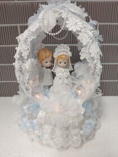 Lefton Bride And Groom Ceramic Cake Topper in lighted base Vintage 9" Tall