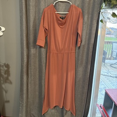 Women s Brittany Humble Size Medium Orange Long Dress Three-Quarter Sleeves