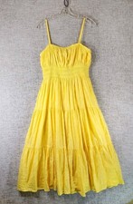 JESSAKAE Grove Sundress Womens M Honeycomb Yellow Tiered Ruffle Smocked
