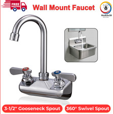 Commercial Wall Mount Faucet 4" Center Hand Sink Faucet W 3-1/2" Gooseneck Spout