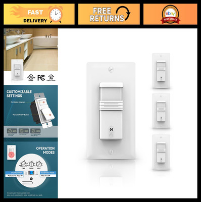 3-Way Motion Sensor Light Switch - PIR Infrared, Adjustable Timer, UL Listed, 4-