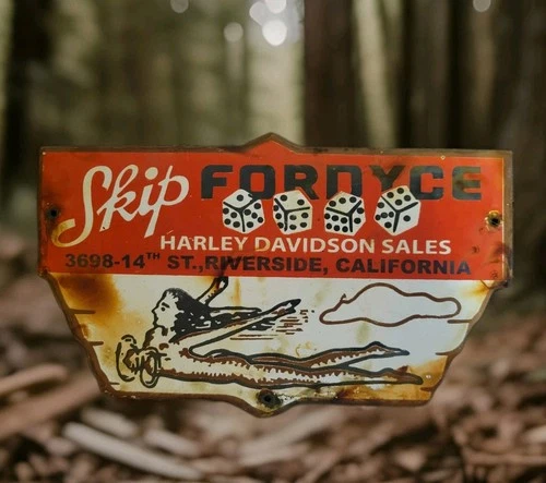 Vintage Harley Davidson Motorcycles Porcelain Sign Riverside California Gas Oil