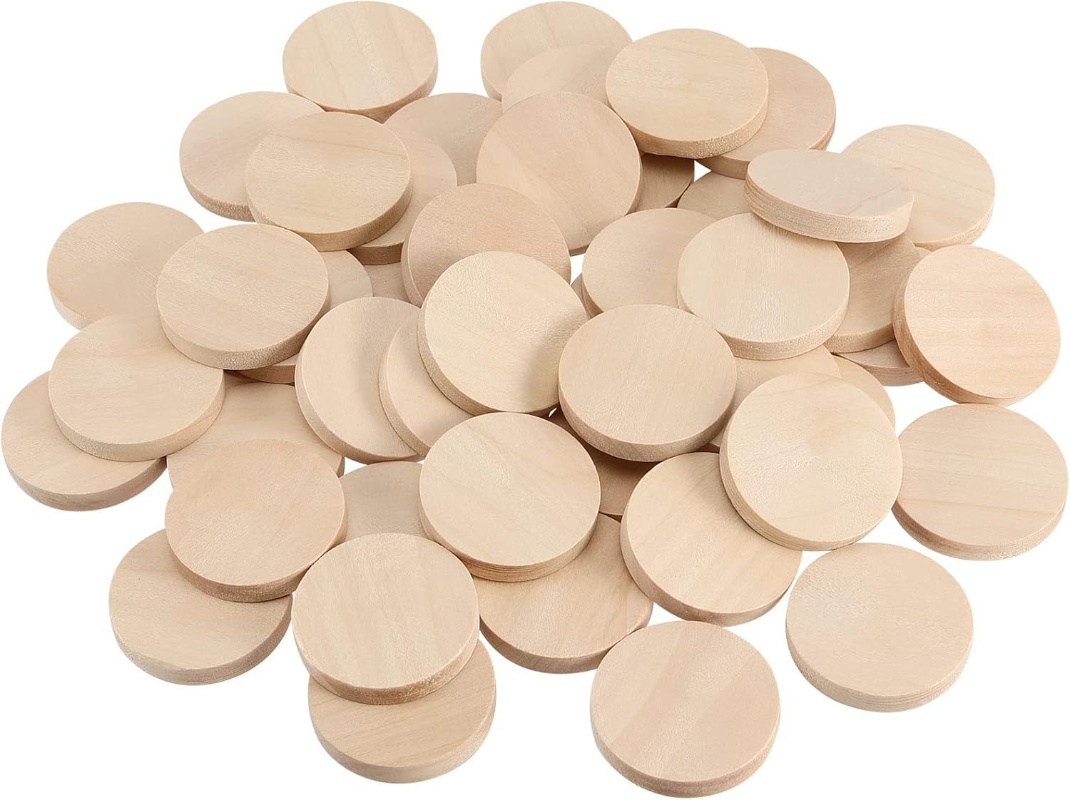 100 Pack 1.5 Inch round Wood Coins, Wood Cutout Circles Chips, Natural Wooden Co