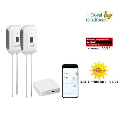 2er-Set Boden-Feuchtigkeits-&Temperatur-Sensoren mit WLAN-Gateway, App