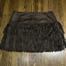 New Loft Western Fringe Brown Mini Skirt Size 14