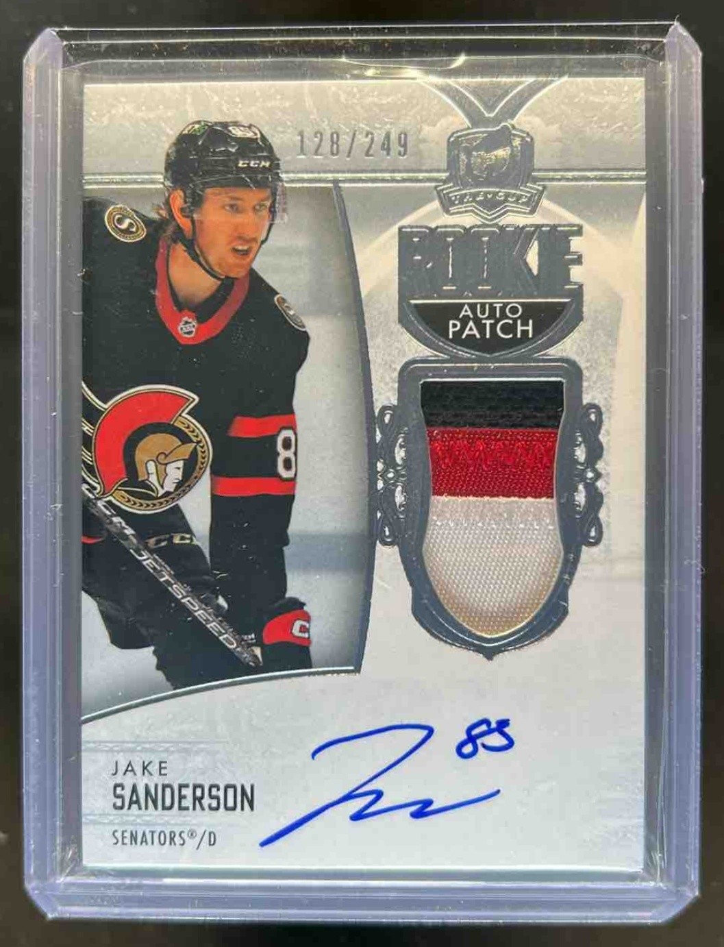 2022-23 Upper Deck The Cup Jake Sanderson RC Rookie Patch Auto #128/249 Senators