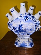 : Vintage Royal Delft Blue and White 5-Spout Tulip Vase (Tulipiere) - Windmill L