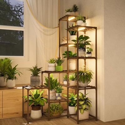 Corner Plant Stand With Grow Lights - Tall Shelf Indoor Outdoor for Multiple