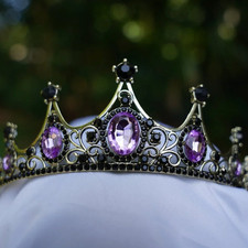 Goth Purple Black Crown Vintage gold diadem Princess tiara bridal