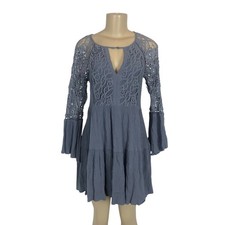 American Eagle Crochet Lace Bell Sleeve Tiered Mini Dress Medium Boho Festival